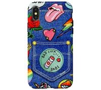 Carcasa para iPhone X/XS Blue Denim Patch Pattern Bad Luck Babe 90s Diseño estético