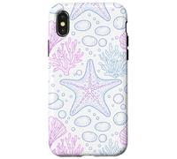 Carcasa para iPhone X/XS Blue Pink Starfish Shell Coral Ocean Life and Beach Pattern
