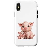 Carcasa para iPhone X/XS Bonito diseño de mamá cerdita y Cerdito bebé