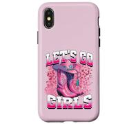Carcasa para iPhone X/XS Bota Cowboy Western Cowgirl Pink Leopard Let's Go Girls