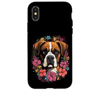 Carcasa para iPhone X/XS Boxer - Ramo de Flores con Cara de Perro Cervatillo Boxeador dueño criador mamá