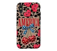 Carcasa para iPhone X/XS Brown Cheetah America Girls con Estampado de Leopardo, Cereza y Lazo