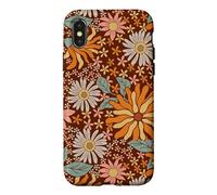 Carcasa para iPhone X/XS Brown Flowers Meadow Floral Retro Groovy Aesthetic Women