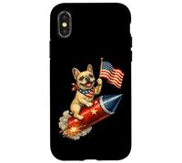 Carcasa para iPhone X/XS Bulldog Francés Frenchie 4 de Julio 4 Bandera Estadounidense