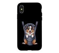 Carcasa para iPhone X/XS Cachorro de Pastor Australiano Divertido en un portabebés. Amante de los Perros
