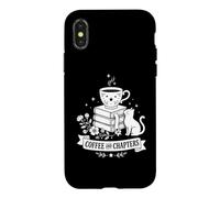 Carcasa para iPhone X/XS Café Y Capítulos Amante De Libros De Gatos Lectura Café