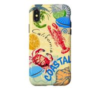Carcasa para iPhone X/XS California Coastal Seafood Collage Retro Beach Food Art