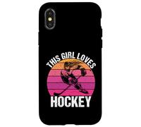 Carcasa para iPhone X/XS Camiseta para fanáticos del Hockey con Texto en inglés This Girl Loves Hockey Shirt Game Day