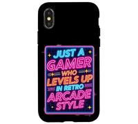 Carcasa para iPhone X/XS Camiseta para Videojuegos Estilo Arcade Retro de los 80 con diseño «Just a Gamer Who Levels Up»