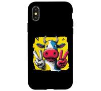 Carcasa para iPhone X/XS Cartel gráfico de Vaca Doble Paz Retro Pop Granja Personaje Divertido