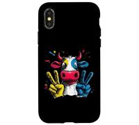 Carcasa para iPhone X/XS Cartel gráfico de Vaca Doble Paz Retro Pop Granja Personaje Divertido