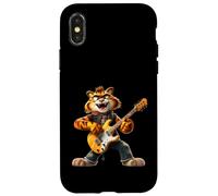 Carcasa para iPhone X/XS Cartoon Tiger Rock Guitarrista Tocando Guitarra Eléc