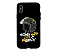 Carcasa para iPhone X/XS Casco de Motociclista Hair Not My Problem Calvo Motocicleta Rider