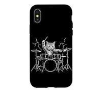 Carcasa para iPhone X/XS Cat Drummer Rock Star Baquetas Concierto Batería Amante de la música