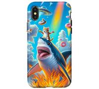 Carcasa para iPhone X/XS Cat Kitty Montando Fuego Respirando Tiburón Arco Iris Laser