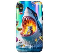 Carcasa para iPhone X/XS Cat Kitty Montando Fuego Respirando Tiburón Arco Iris Laser