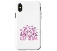 Carcasa para iPhone X/XS Cat Mom Feline Lover Pink Kitty Hearts Design