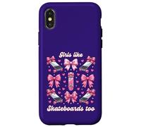 Carcasa para iPhone X/XS Chicas como Skateboards Too Pink Bows Skater Girl Coquette