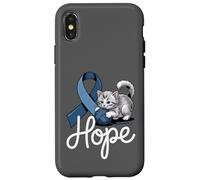 Carcasa para iPhone X/XS Cinta de concienciación sobre el cáncer colorrectal Gato Cáncer de Colon Azul