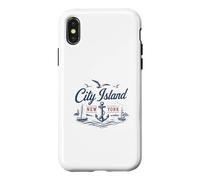 Carcasa para iPhone X/XS City Island Bronx New York Nautical Anchor Vintage Velero