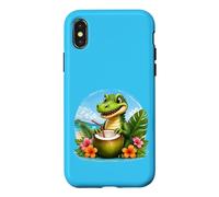 Carcasa para iPhone X/XS Cocodrilo Divertido en la Playa, Flores Tropicales de Coco