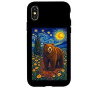 Carcasa para iPhone X/XS Cool Bear in The Starry Night Painting Concept Graphic Art