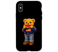 Carcasa para iPhone X/XS Cool USA Teddy Bear Eating Watermelon Illustration Graphic