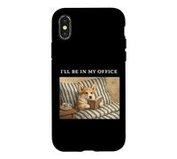 Carcasa para iPhone X/XS Corgi I'Ll Be In My Office Bookworm Nerd Reader Leer Vintage