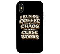 Carcasa para iPhone X/XS Corro con café Caos Palabras malditas Regalo Divertido para