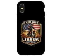 Carcasa para iPhone X/XS Corro con Jesús en mi corazón American Dirt Bike Rider USA