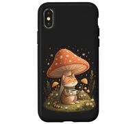 Carcasa para iPhone X/XS Cozy Cat Drink Café Champiñón Lindo Cottagecore Estética