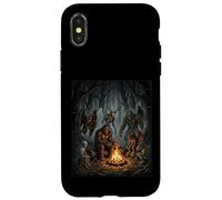 Carcasa para iPhone X/XS Cryptids Campfire Bigfoot Mothman Bosque Camping Noche