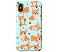 Carcasa para iPhone X/XS Cute Corgi Dog with Paws Lover in Aqua Turquoise Pattern