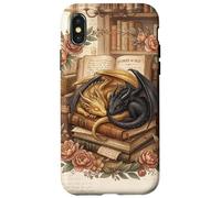 Carcasa para iPhone X/XS Cute Dragon Wings Book Lover Librarian Fantasy Bookish