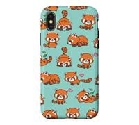 Carcasa para iPhone X/XS Cute Funny Kawaii Womens Girls Kids Red Panda Lover Pattern