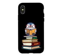 Carcasa para iPhone X/XS Cute Girls Kawaii Kids Animal Lover Reading Books Penguin