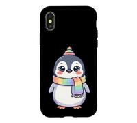 Carcasa para iPhone X/XS Cute Kawaii Penguin Rainbow Beanie Scarf Winter