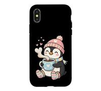 Carcasa para iPhone X/XS Cute Penguin Hot Cocoa Winter Beanie Scarf Socks
