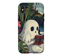 Carcasa para iPhone X/XS Cute Spooky Ghost Reading Book Summer Tropical Beach Reader