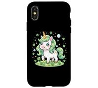 Carcasa para iPhone X/XS Cute Unicorn Shamrock St Patricks Day Girls Kids Lepricorn