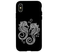 Carcasa para iPhone X/XS Cute Womens Girls Two Mandala Pattern Seahorse Lover