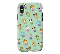 Carcasa para iPhone X/XS Cute Womens Kids Girls Kawaii Bubble Boba Tea Animals