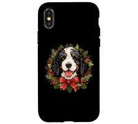 Carcasa para iPhone X/XS Cute Wreath Christmas Bernedoodle Dog Lover