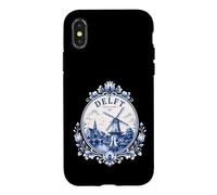 Carcasa para iPhone X/XS Delft Holland Windmill Blue Tile Art Dutch Canal Porcelain