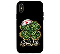 Carcasa para iPhone X/XS Día de San Patricio Nurse Scrub Life Leopard Shamrock