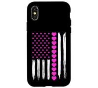 Carcasa para iPhone X/XS Día de San Valentín Corazones Rosa Bandera Americana Amante Patriótico