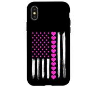 Carcasa para iPhone X/XS Día de San Valentín Corazones Rosa Bandera Americana Amante Patriótico