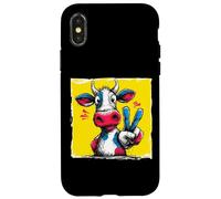Carcasa para iPhone X/XS Dibujos Animados Vaca Signo de Paz Retro Pop Granja gráfico Gesto Divertido