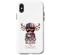 Carcasa para iPhone X/XS Dios Bendiga a los Estados Unidos, Divertido Sombrero patriótico y Genial con Forma de Ciervo
