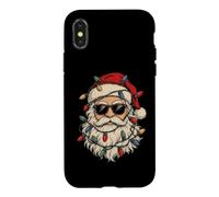 Carcasa para iPhone X/XS Divertida Cara de Papá Noel Retro Luces de Navidad para Hombres y niños